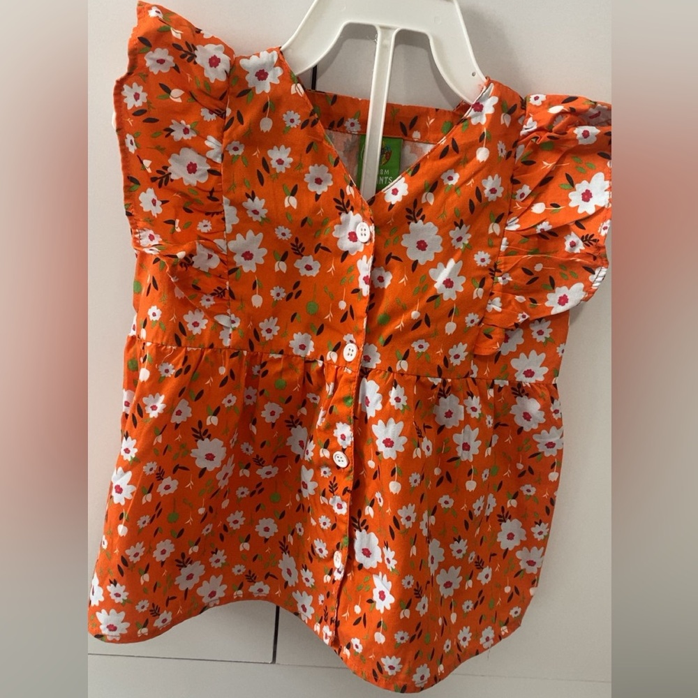 Orange Ruffled Sleeveless Blouse